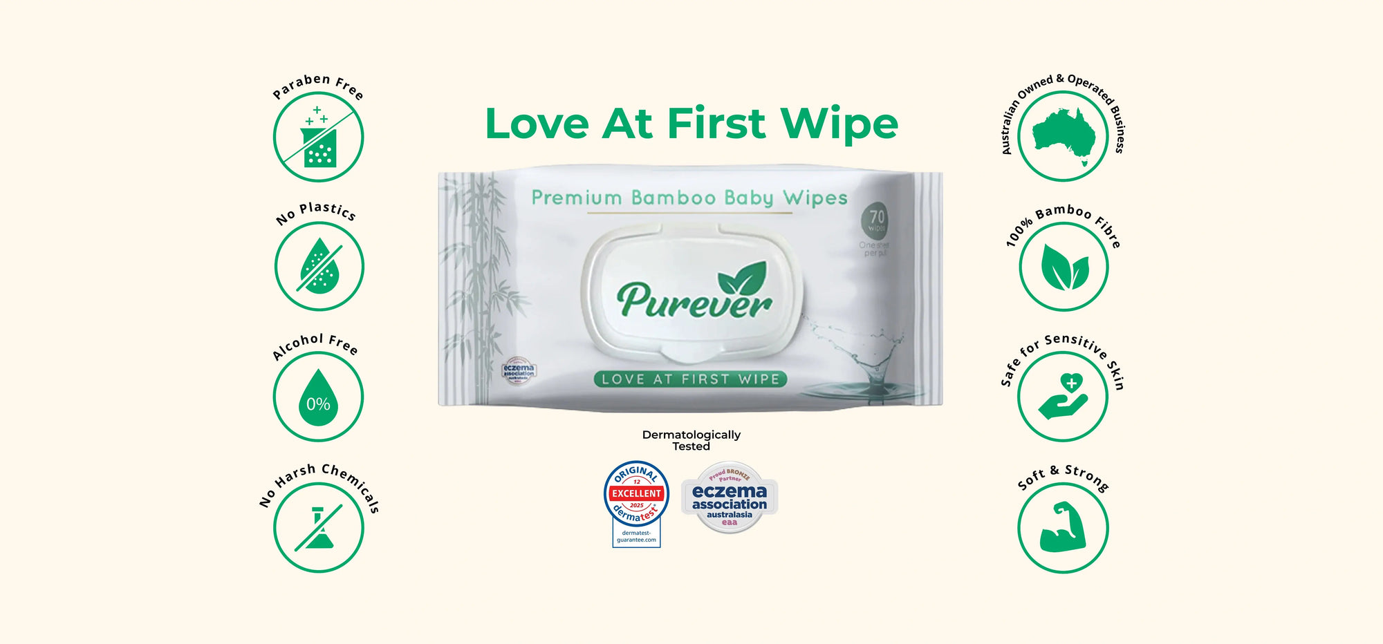 Purever Bamboo Baby Wipes, 70-count, 100% bamboo, paraben and alcohol free, safe for sensitive skin.
